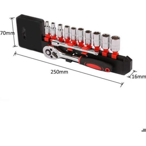 Clé À Cliquet - Jeu De 12 Pièces En Acier Chrome-Vanadium - Pour Mécanicien Et Bricolage - 6,35 Mm - 4 À 13 Mm - Avec Poignée Bidirectionnelle Et Support De Rangement (1/5)