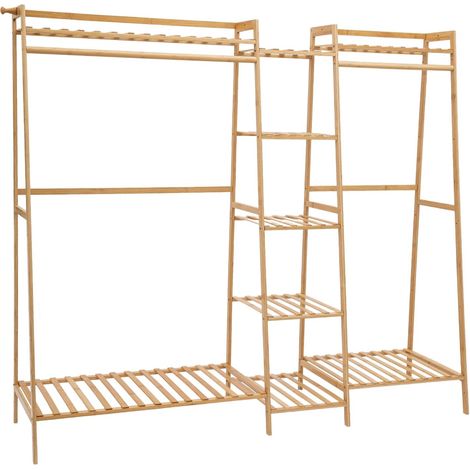 Penderie sur pied, ouverte, Porte-manteau en bois, 160 × 40 × 140 cm, cintre en bois massif, tringle à vêtements trapézoïdale, pour salle de bains, balcons, chambres et magasins de vêtements