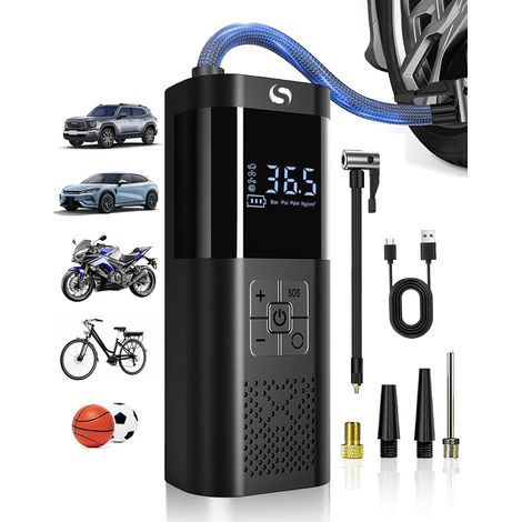 Tragbarer Luftkompressor, kabelloser Autoreifenfüller mit Manometer, Autozubehör für Männer, Mini-Kompressor (150 PSI) mit LED-Licht für Auto, Motorrad, Fahrrad, Ball