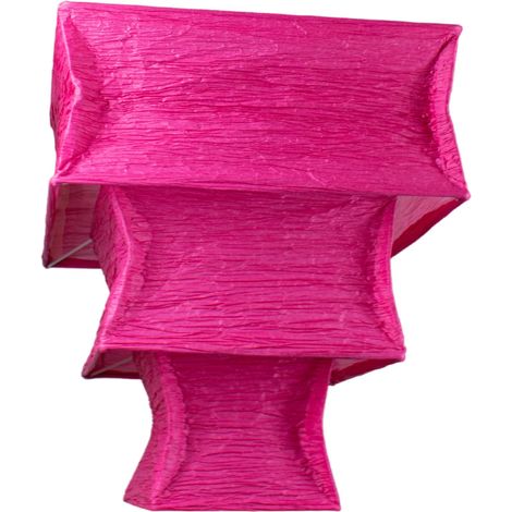 Suspension carree tissu crepon rose fushia luminaire plafond zen (1/3)