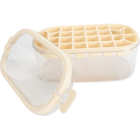 Bac à glaçons avec couvercle, bac et pelle, empilable, grande capacité, avec poignée, beige. (1/5)