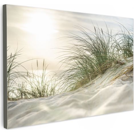 TABLEAU SUR TOILE Dunes avec herbes de plage sous le soleil du parc national allemand Schleswig-Holsteinisches Wattenmeer. Toile Peinture Grand Format XXL 150x100 cm