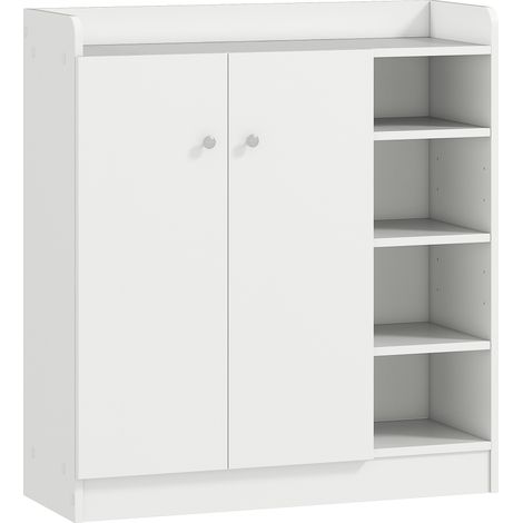 Armoire à chaussures entrée 12 paires - meuble rangement chaussures 4 casiers ouverts + placard 2 portes - étagère ajustable - 83x30x90 cm - blanc (1/5)
