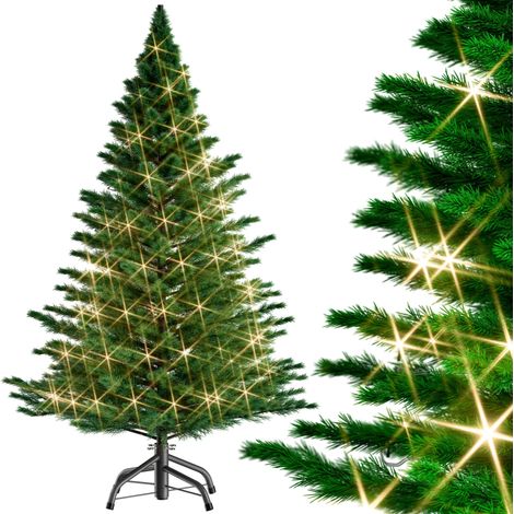 CASARIA® Weihnachtsbaum künstlich 150 180 cm Lichterkette LED Tannenbaum mit Beleuchtung Metallfuß Stecksystem dichte Spitzen stabil schwer entflammbar Edeltanne 140cm