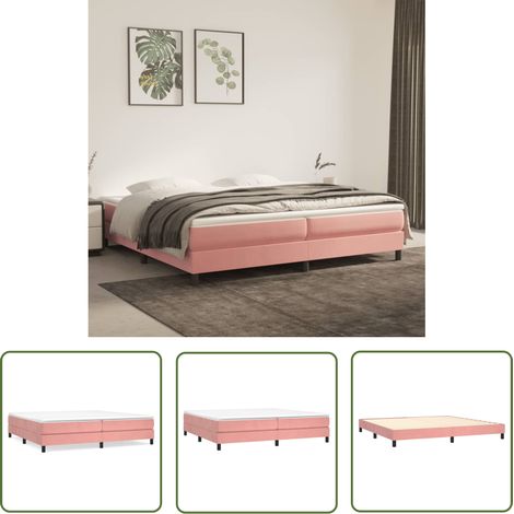 The Living Store Cadre de lit sans matelas rose 200x200 cm velours - Cadre De Lit - Lit Double - Lit Rose - Lit Velours - Literie (1/5)