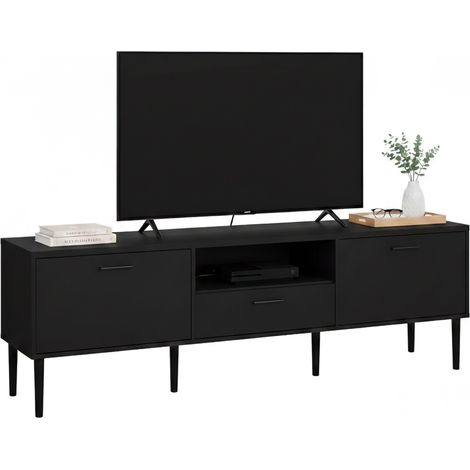 Dmora - Fernsehschrank Anselme, Ständer für Wohnzimmerfernseher, Niedriges Wohnzimmer-Sideboard, TV-Ständerbasis, 177x40 h57 cm, Schwarz