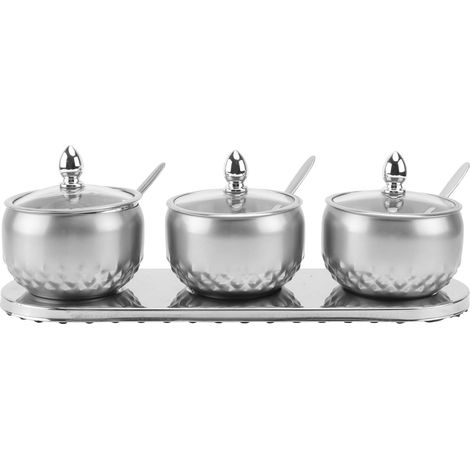 Set de Pots à Épices en Acier Inoxydable et Verre, Boîtes D'assaisonnement Pratiques de Style Simple pour Rangement et Gain de Place Cuisine (1/5)