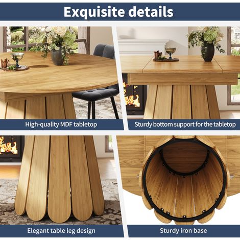 Table à manger extensible, table de salle à manger, table de cuisine, table de balcon, table ronde en bois, extensible en ovale, 118-158 cm, pour jusqu’à 6 personnes, couleur bois (1/5)