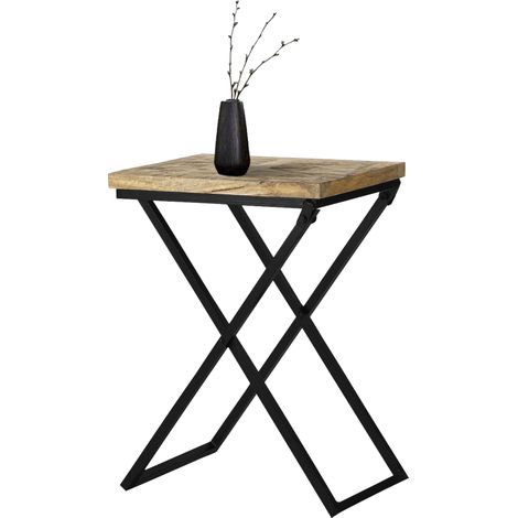 WOMO-DESIGN Mesa de Centro X-Forma Beino 48x35x63cm Madera Maciza Mango Marrón Diseño Tallado a Mano Decorativa Estilo Rústico Mesita Auxiliar de Café Robusta para Tomar Café y Té para Salón (1/5)
