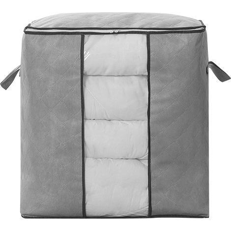 Sac de rangement pour couette avec fermeture éclair, en tissu non tissé épais, pour ranger vêtements et articles ménagers, format vertical, gris. (1/5)