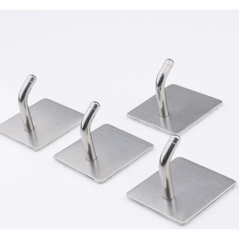 Self Adhesive Wall Hooks 4pcs Silver Stainless Steel Sticky Hooks Rustproof Waterproof Bathroom Organizer Towel Rack No Brand Wall Hooks for Home and Office (1/5)
