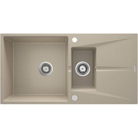 Lavello cucina in granito con 2 vasche e gocciolatoio 97x50 cm sabbia - Drax