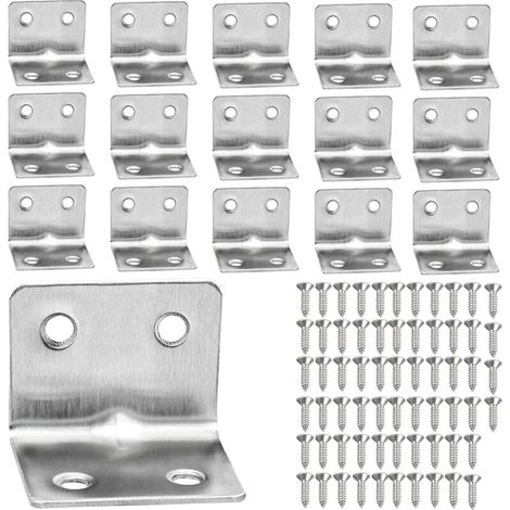 16 Stück Edelstahl-L-förmige Befestigungswinkel, 38 x 30 mm, 90 Grad rechtwinkliger Metall-L-förmiger Winkel für Regale/Schränke/Stühle/Tische mit 64 Schrauben