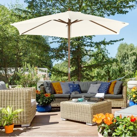 Sonnenschirm 2,5 m verstellbar Holzgestell Weiß OKMYHOME (1/5)