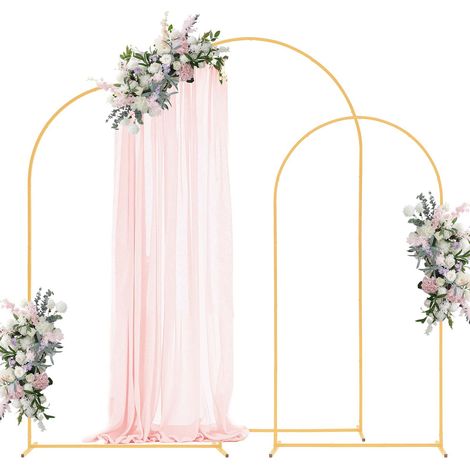 Arche de Mariage Lot de 3 Support de Fond Arche 2,4 m 2,2 m 2 m pour Décoration de Mariage, Anniversaires, Remises de Diplômes, Fêtes, Cérémonies, Célébrations, Structure Stable en Métal, Doré (1/5)