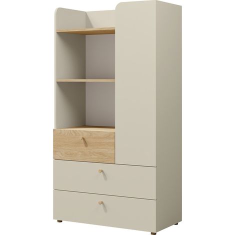 Estantería Domcali 105, Beige + Roble, Con puertas, Cerrable, Con cajones, Aglomerado laminado, Número de puertas: 0, Número de cajones: 0, 150x80x40cm
