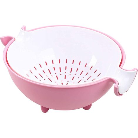 1 Ensemble Passoire et Bol, Plastique PP, Détachable, Gain de Place, Vert Rose, Pour Lavage Fruits Légumes (1/5)