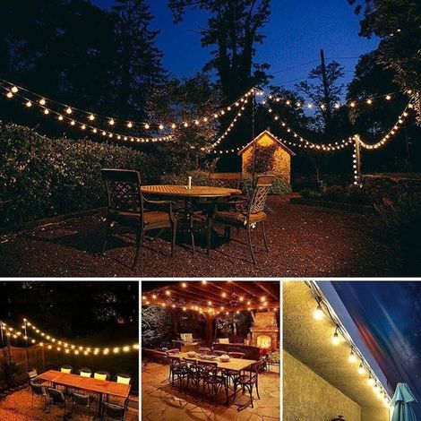 Guirlande Raccordable à 25 G40 Ampoules 7.62M Imperméable Chaîne de Lumières Décoration Extérieur et Intérieur pour Jardin, Terrasse, - avec 25 Boule ampoules Blanc Chaud with 2 Ampou (1/3)