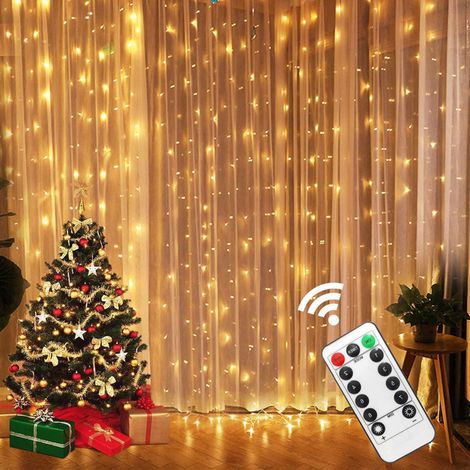 Rideau lumineux LED (lumière chaude 4 x 3 m), avec prise USB et télécommande, 8 modes d'éclairage (1/5)