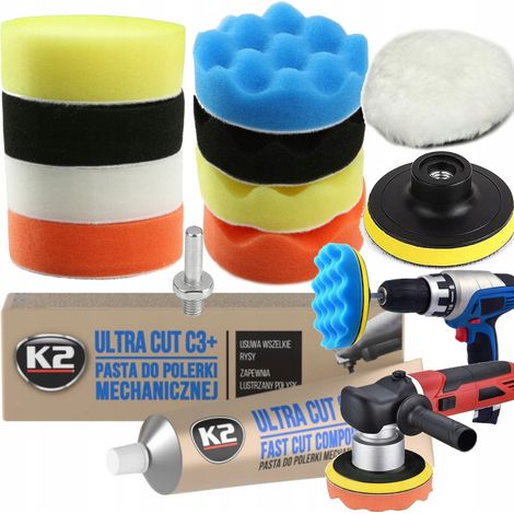 Pasta pulidora K2 + juego de esponjas para pulir pintura y eliminar arañazos. (1/5)