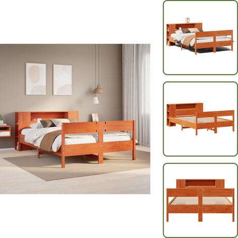 Lit bibliothèque sans matelas cire marron 140x190 cm pin massif - Lit Bibliothèque - Lits Bibliothèque - Lit - Lit Double (1/5)