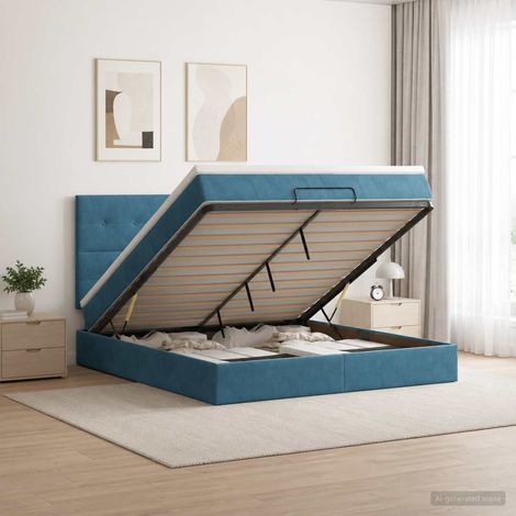 vidaXL Cama otomana con colchón Azul Oscuro 140 x 190 cm Terciopelo (1/5)