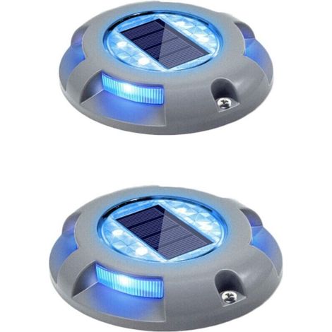 Solar-Terrassenleuchten für Einfahrt, wasserdichte LED-Solarleuchten für Garten, Steg, Weg, Hof, 2er-Pack (Blau) - Crezuo