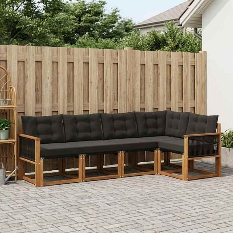 vidaXL Set di divani da esterno con cuscino 5 pcs Naturale e Nero