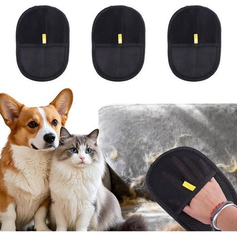 Lot de 3 gants antistatiques réutilisables pour animaux - Nettoyage et démêlage - Noir - 23 x 17 cm (1/5)
