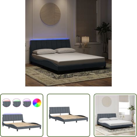 LED-Leuchten - Bettgestell mit LED ohne Matratze "Hanko" Dunkelgrau 160x200 cm Samt (1/5)