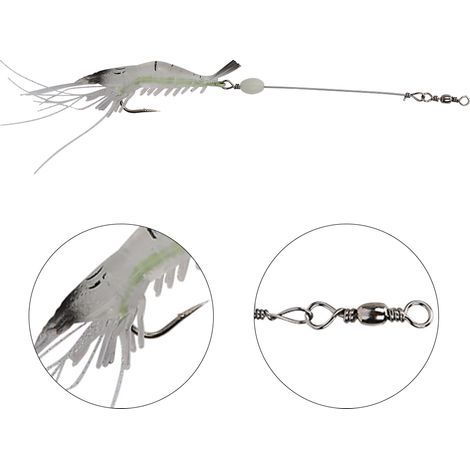 Leurre de Pêche Lumineux en Forme de Crevette pour Nuit, Mer et Rivière avec Hameçon Intégré (Couleur Blanche)