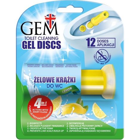 GEM WC-Reinigungsgel-Scheiben für Toiletten 4 in 1 XXL (12 Anwendungen) – Zitrone 75 ml