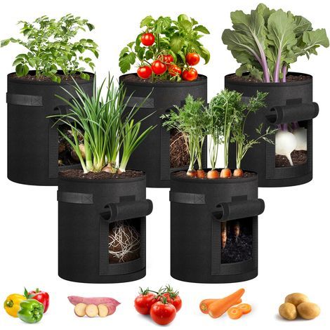 5er-Pack Kartoffelpflanzsäcke, schwarz, 30 x 35 cm, atmungsaktive Pflanzsäcke aus Filz, Gemüse-Pflanzsäcke für Kinderzimmer (1/5)