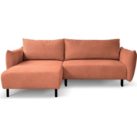 ALIX - Canapé d'angle convertible tissu bouclette 4 places - Terracotta (1/5)