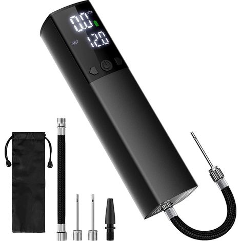 Bomba de balón eléctrica, portátil y automática para inflado rápido con manómetro preciso y pantalla LCD digital para baloncesto, fútbol y voleibol (2 agujas y 1 boquilla). (1/5)