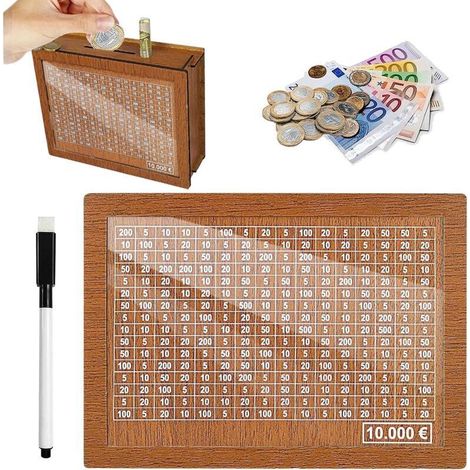 Tirelire en bois avec compteur numérique – Réutilisable avec stylo effaçable – Objectif d'économie pour adultes et enfants – Cadeau parfait (1/5)