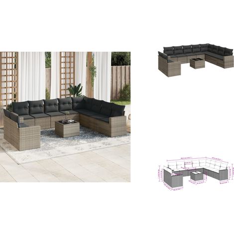 Salon de jardin 11 pcs avec coussins gris résine tressée - Ensemble Salon De Jardin - Meuble De Jardin - Résine Tressée - Rotin Synthétique - Mobilier D'extérieur (1/3)