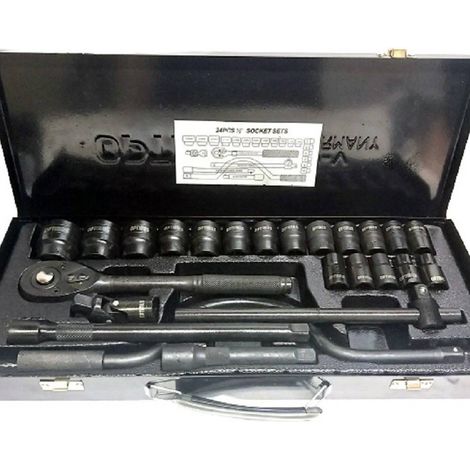 TRADE SHOP - Set Chiavi A Bussola 24 Pezzi Con Cricchetto Reversibile 1/2'' Prolunghe Valigia - (1/5)