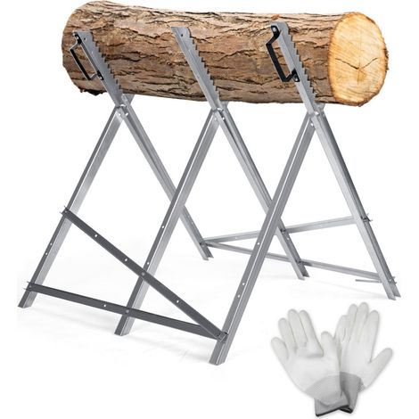 Jiubiaz Cavalletto da sega galvanizzato pieghevole 79,5x82x80 cm, con 3 supporti e denti (1/5)
