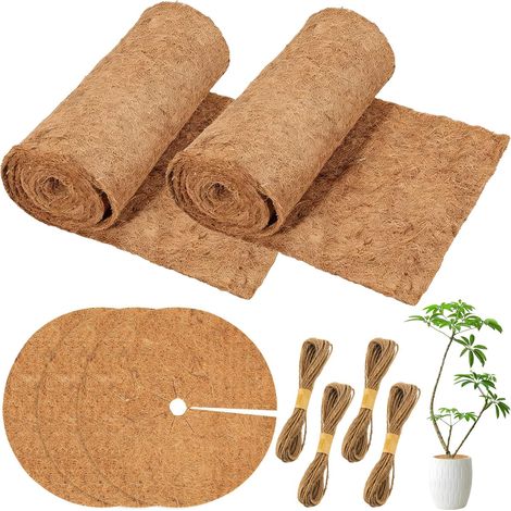 Coir Mat Set of 2 Rolls 100 x 30 cm, Roll and 5 x 30 cm Coir Mats, 30 cm Winter Protection for Plants, Coconut Mat, Coconut Disc, Coconut Disc (1/5)