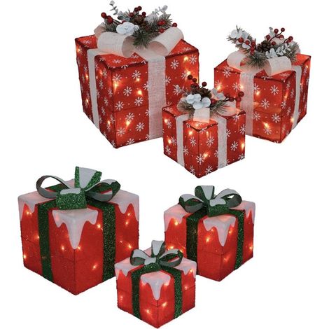 HIGH TECH SET 2 PACCHI DECORATIVI NATALIZI CON NEVE DA 20 E 30 LED DA 15 CM IN DECORO ASSORTITO