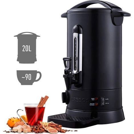 AREBOS Mulled Wine Cooker 1650 W Hot Drink Dispenser 20 L with Drip Tray, Outlet Tap, Thermostat and Overheating Protection Temperature Setting from 30 - 110 °C Black (1/5)