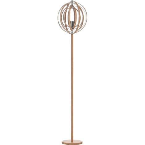 Lampadaire design salon, abat-jour réglable en bois avec anneaux, ampoules E27 incluses, dimensions Ф38 x 160 cm