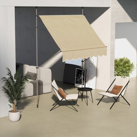 Tenda da sole retrattile manuale con manovella 200x120x210-300 cm con altezza regolabile, impermeabile e anti-UV, beige