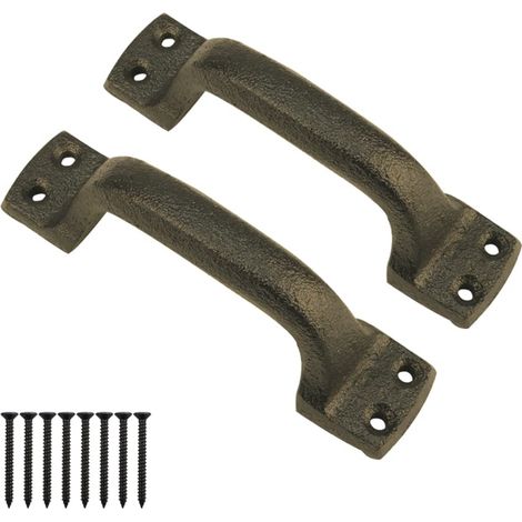 Lot de 2 poignées de porte de grange rustiques robustes en fonte vintage pour armoire, garage, clôture, tiroirs (1/5)