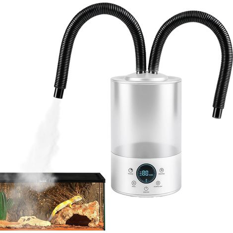 Humidificateur pour reptiles de 4 l avec 420 ml/h et double tuyau, machine à brouillard ultra silencieuse pour terrarium, arrêt automatique en fonctionnement à sec, veilleuse 3 couleurs (1/5)