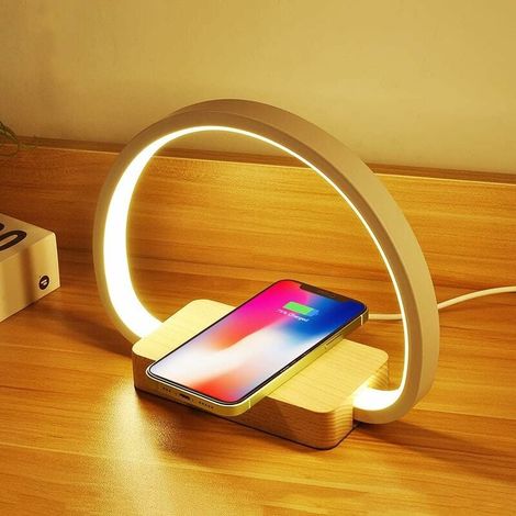 Ulisem Nachttischlampe Kabelloses Ladegerät, Touch-Tischlampe mit USB-Anschluss, LED-Schreibtischlampe mit 3 Helligkeitsstufen und stufenlosem Dimmen zum Lesen, Nachttisch, Schlafzimmer, Wohnzimmer, B