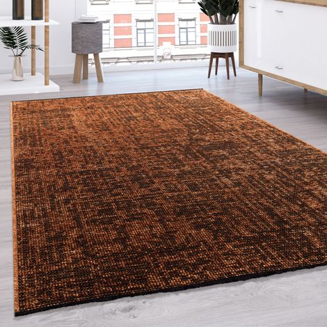 Paco Home Alfombra Tejido Plano Salon Moderna Lisa Color Pastel Con Flecos 240x340 cm, Cobre