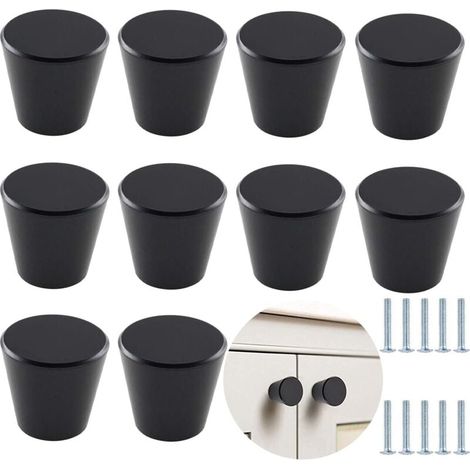 10pcs Boutons de Tiroir Bouton de Meuble 25MM Rond Poignée de Porte en Aluminium avec Vis pour Armoires Étagères Portes de Garde-Robe - Noir (1/4)