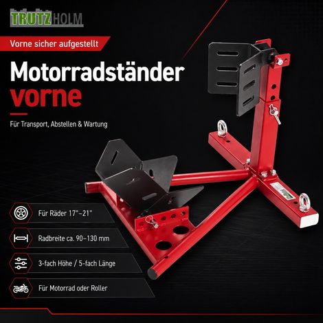 Motorradständer vorne für 17" - 21" Motorradwippe 90 - 130mm Montageständer Transportständer Schwarz/rot Matt (1/5)